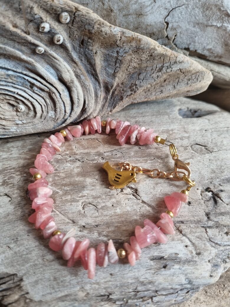 Rodohrozīta rokassprādze "Zelta putniņš" Izmērs 18 cm bez ķēdītes