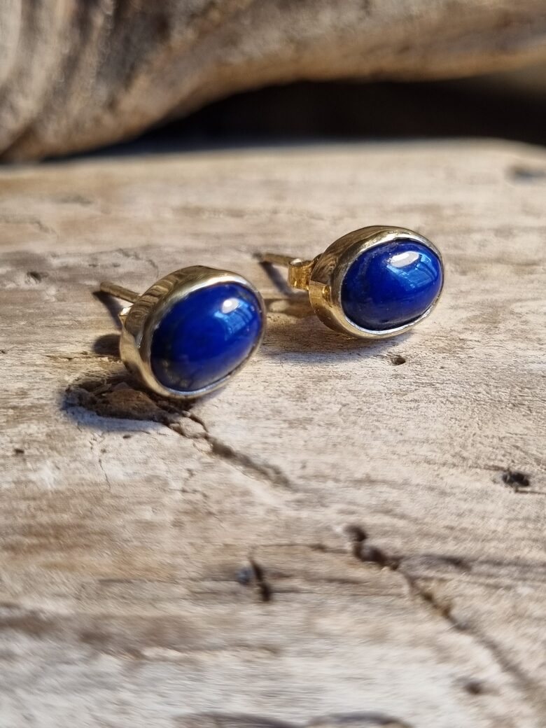 Lazurīta aukari - nagliņas Izmērs 0.8 x 0.6 cm Sudrabs apzeltīts