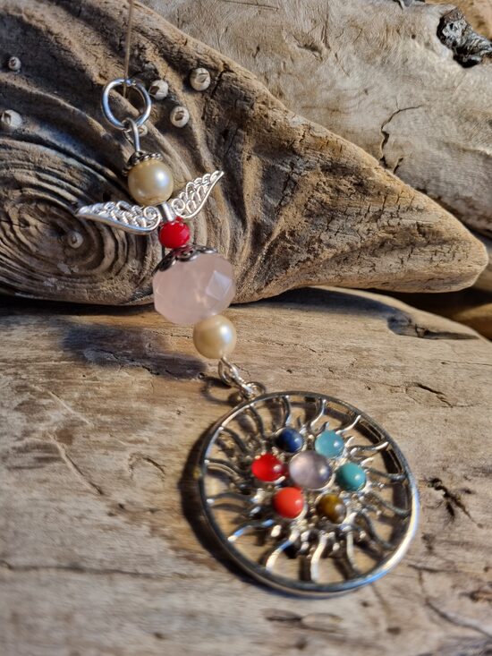 Rozā kvarca sargeņģelis "Saule" Izmērs 9.5 x 3.5 cm Priekšnama aizsargamulets