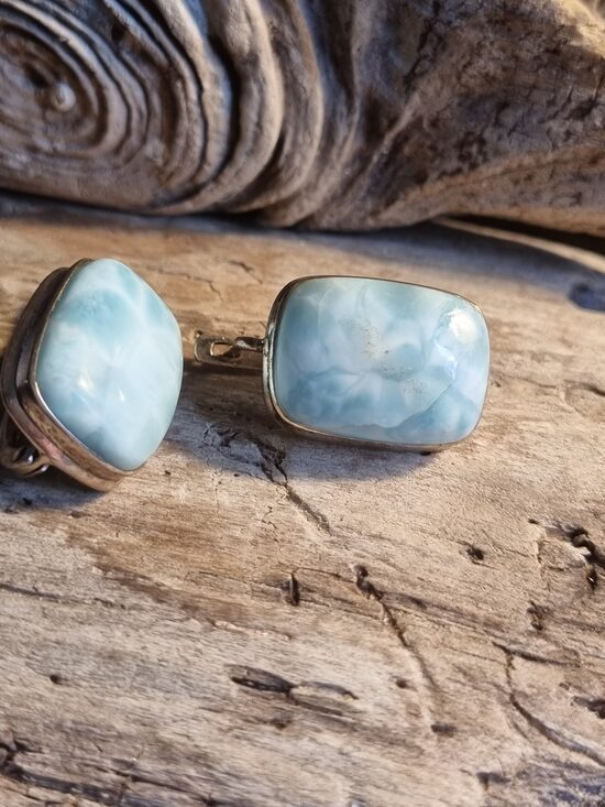 Lieli larimāra auskari "Zilais stars" Izmērs 3 x 1.6 cm Sudrabs