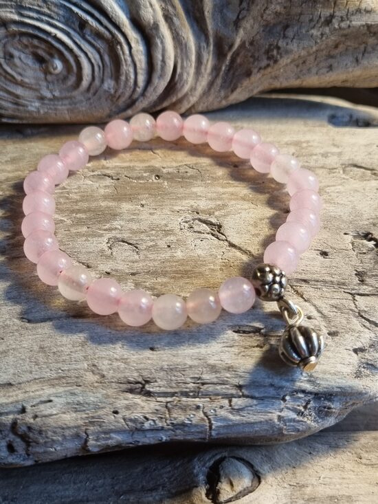 Rozā kvarca rokassprādze "Bumbiņa" Izmērs 17  cm Bumbiņa 6 mm Sudraba krāsa