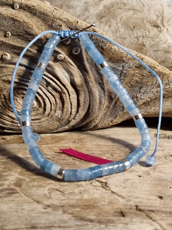 Akvamarīna rokassprādze "Jaukā" nr 1. Izmērs 16 cm + pagarināta aukliņa Bumbiņa 4 mm Rozā bantīte