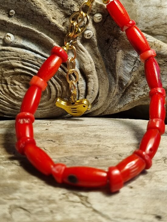 Koraļļu aproce "Mans zelta putniņš" Garums 18 cm + plus ķēdīte Zelta krāsas metāls