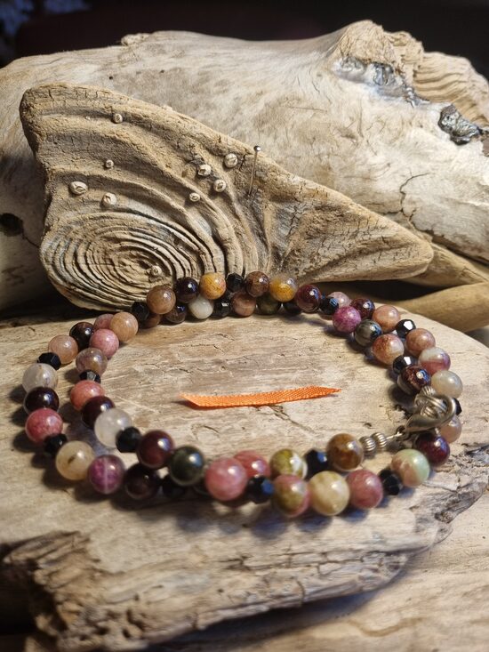 Multiturmalīna krelles "Skaistās" nr 1. Garums 52 cm Bumbiņa 8 mm Rozā bantīte