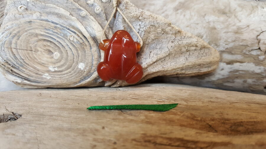 Karneola kulons "Mīļā vardīte" nr 2. Izmērs 2.5 x 2.3 cm Zaļa bantīte