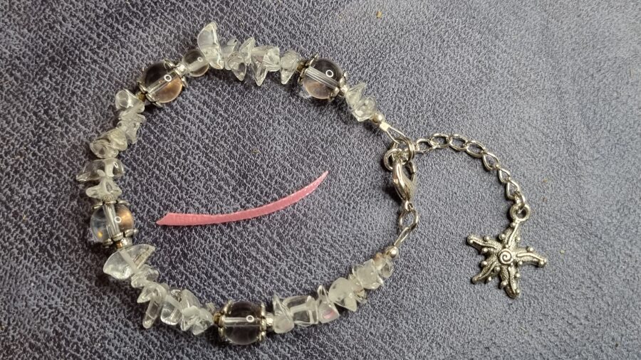 Kalnu kristāla rokassprādze "Jūras zvaigzne" Izmērs 18 cm+ķēdīte Sudraba krāsā Rozā bantīte