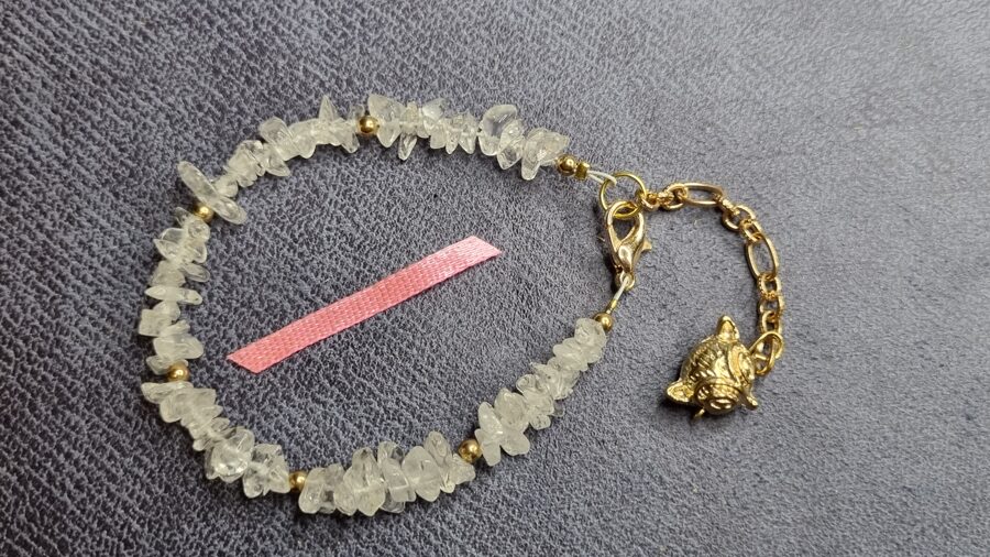 Baltā topāza rokassprādze "Zelta lapsa" Izmērs 16.5 cm + ķēdīte pagarinājumā Rozā bantīte
