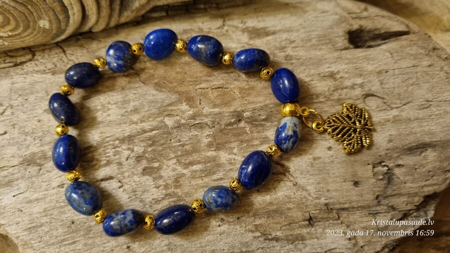 Lazurīta rokassprādze "Zelta lapiņa" Izmērs 19.5 cm 8 mm ovālas Zelta krāsas metāls