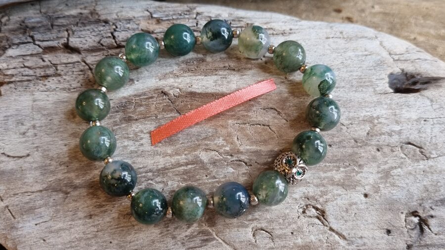 Sūnu ahāta rokassprādze "Bez stresa"  nr 1. Bumbiņas 10 mm Izmērs 18.5 cm Rozā bantīte Sudraba krāsas pūcīte